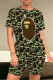 Brown Casual Print Patchwork O Neck Short Sleeve Two Pieces