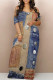 Multicolor Sexy Street Faux Denim Print Contrast Off Shoulder Printed Dresses