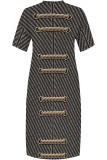 Dark Blue Casual Street Faux Denim Print Pocket V Neck Printed Plus Size Dresses