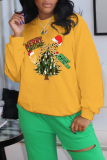 Light Gray Casual Street Santa Hats Print Christmas Tree Letters O Neck Tops