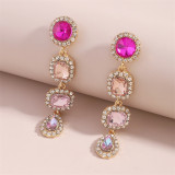 Pink Casual Daily Patchwork Rhinestone Earrings