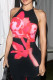 Black Sexy Print Patchwork O Neck Wrapped Skirt Dresses