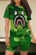 Green Casual Print Patchwork O Neck Short Sleeve Two Pieces