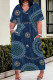Blue Casual Street Faux Denim Print Pocket V Neck Printed Plus Size Dresses