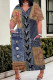Dark Blue Casual Street Faux Denim Print Pocket V Neck Printed Plus Size Dresses