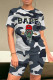 Grey Casual Print Patchwork O Neck Short Sleeve Two Pieces