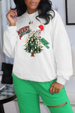 Light Gray Casual Street Santa Hats Print Christmas Tree Letters O Neck Tops