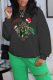 Black Casual Street Santa Hats Print Christmas Tree Letters O Neck Tops