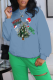 Gray Blue Casual Street Santa Hats Print Christmas Tree Letters O Neck Tops