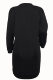 Black Casual Print Patchwork O Neck Straight Dresses
