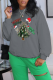 Dark Gray Casual Street Santa Hats Print Christmas Tree Letters O Neck Tops
