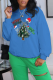 Royal Blue Casual Street Santa Hats Print Christmas Tree Letters O Neck Tops