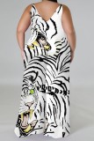 Brown Casual Print Backless V Neck Plus Size Jumpsuits (With Headscarf)
