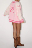 Pink Casual Digital Patchwork Zipper Collar Outerwear