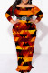 Orange Red Elegant Print Patchwork Backless Off Shoulder Printed Plus Size Dresses