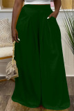White Casual Street Daily Solid Color Pocket Loose High Waist Wide Leg Solid Color Bottoms