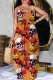 Orange Sexy Casual Print Backless Spaghetti Strap Long Dresses