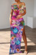 Light Purple Casual Floral Print Slit Off Shoulder Long Dresses