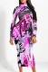Rose Pink Street Elegant Geometric Print Flowers Contrast Half A Turtleneck Printed Dresses