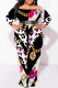 Pink Sexy Floral Print Leopard Contrast Off Shoulder Printed Plus Size Dresses(No Belt)