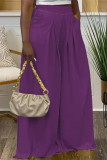 White Casual Street Daily Solid Color Pocket Loose High Waist Wide Leg Solid Color Bottoms