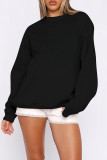Black Casual Solid Color Patchwork O Neck Tops