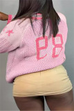 Pink Casual Digital Patchwork Zipper Collar Outerwear