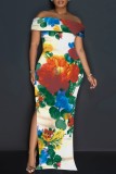 Black Casual Print Slit Off Shoulder Long Dresses