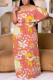 Ginger Casual Floral Print Patchwork Backless Off Shoulder Long Plus Size Dresses