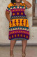 Orange Purple Casual Print Pocket Patchwork V Neck Printed Plus Size Dresses