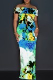 Black Casual Print Slit Off Shoulder Long Dresses
