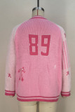 Pink Casual Digital Patchwork Zipper Collar Outerwear