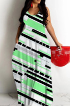 White Green Sexy Casual Print Backless Spaghetti Strap Long Dresses