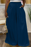 White Casual Street Daily Solid Color Pocket Loose High Waist Wide Leg Solid Color Bottoms