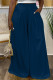 Navy Blue Casual Street Daily Solid Color Pocket Loose High Waist Wide Leg Solid Color Bottoms