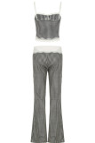 Black Casual Plaid Lace Patchwork Backless Spaghetti Strap Sleeveless Two Pieces