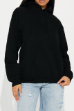 Black Casual Solid Color Draw String Pocket Patchwork Hooded Tops