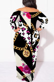 Black Sexy Floral Print Leopard Contrast Off Shoulder Printed Plus Size Dresses(No Belt)