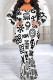 Black And White Elegant Print Patchwork O Neck Long Plus Size Dresses