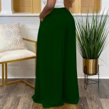 White Casual Street Daily Solid Color Pocket Loose High Waist Wide Leg Solid Color Bottoms
