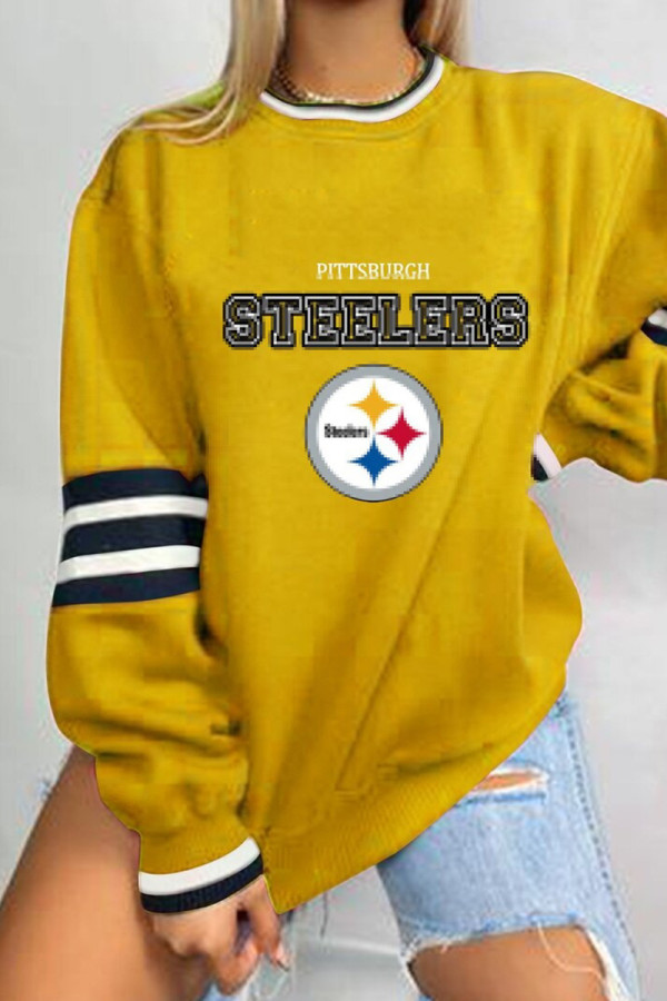 Yellow Casual Print Patchwork O Neck Tops(polyester material, subject to the actual product)
