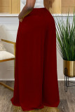 White Casual Street Daily Solid Color Pocket Loose High Waist Wide Leg Solid Color Bottoms