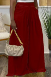 White Casual Street Daily Solid Color Pocket Loose High Waist Wide Leg Solid Color Bottoms