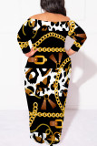 Black Sexy Floral Print Leopard Contrast Off Shoulder Printed Plus Size Dresses(No Belt)