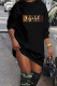 Black Casual Letters Patchwork O Neck Straight Dresses