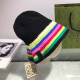 Black Casual Rainbow Stripe Weave Contrast Hat