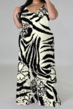 Brown Casual Print Backless V Neck Plus Size Jumpsuits (With Headscarf)