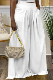 White Casual Street Daily Solid Color Pocket Loose High Waist Wide Leg Solid Color Bottoms