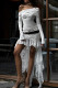 White Elegant Solid Color Lace Patchwork Ruched Off Shoulder Irregular Dresses