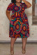 Purple Casual Print Pocket Patchwork V Neck Printed Plus Size Dresses
